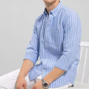 men slim fit striped spread collar casual shirt