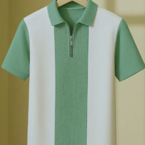 men checkered zip neck cotton blend t shirt